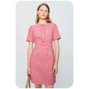 LK Bennett Varley Dress Pink Tweed Short Sleeve Sheath Mini Women Sz 12 US